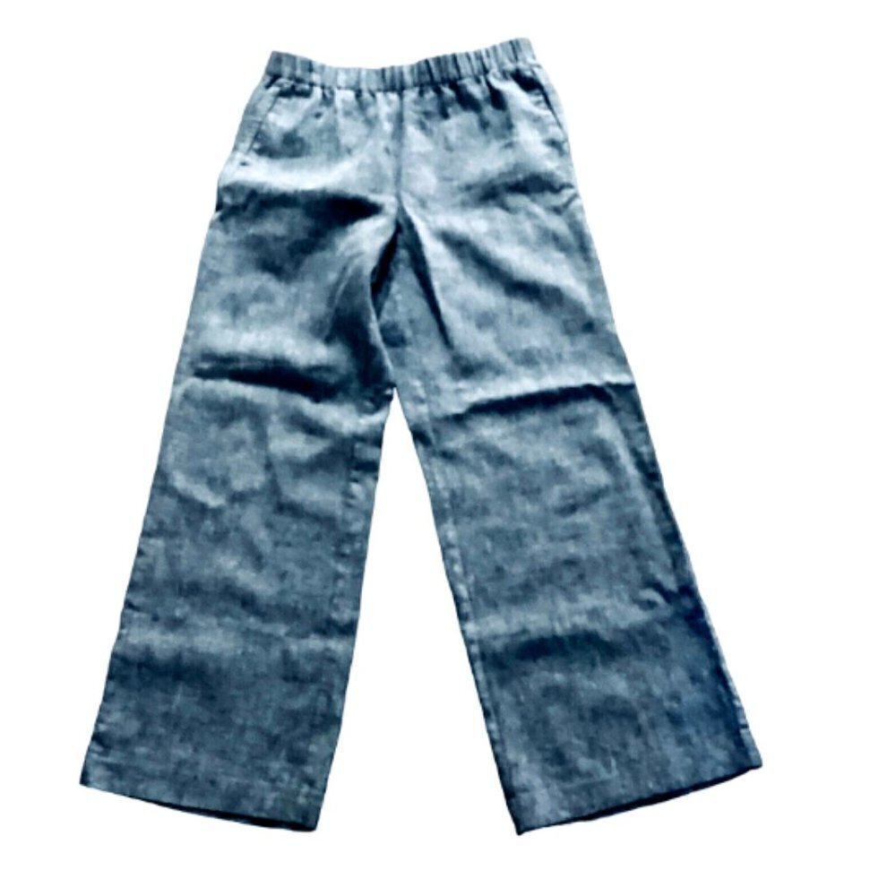 Lands' End High-Rise Wide Leg Linen Blend Casual Pants Sz 8 Blue 46H - Picture 2 of 6